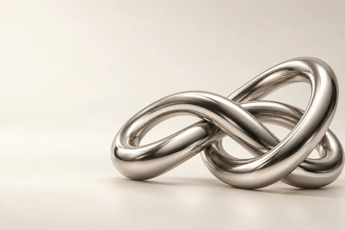 Continuous silver loops connecting into a single sculptural form